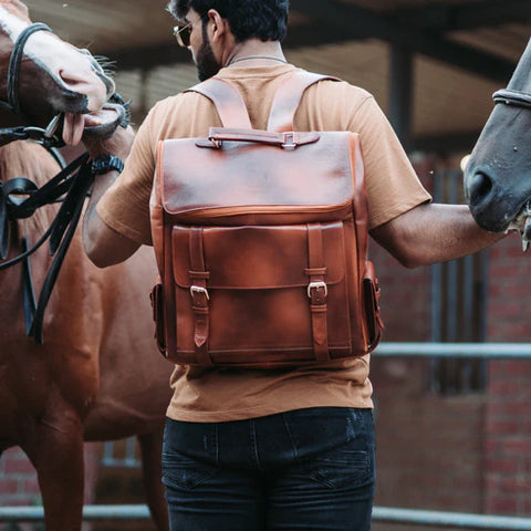 leather brown backpack for mens
