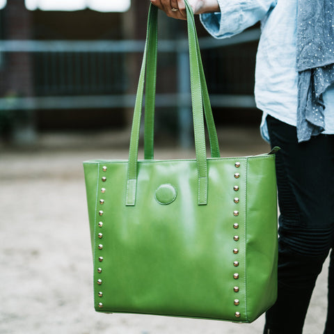 green leather tote womens