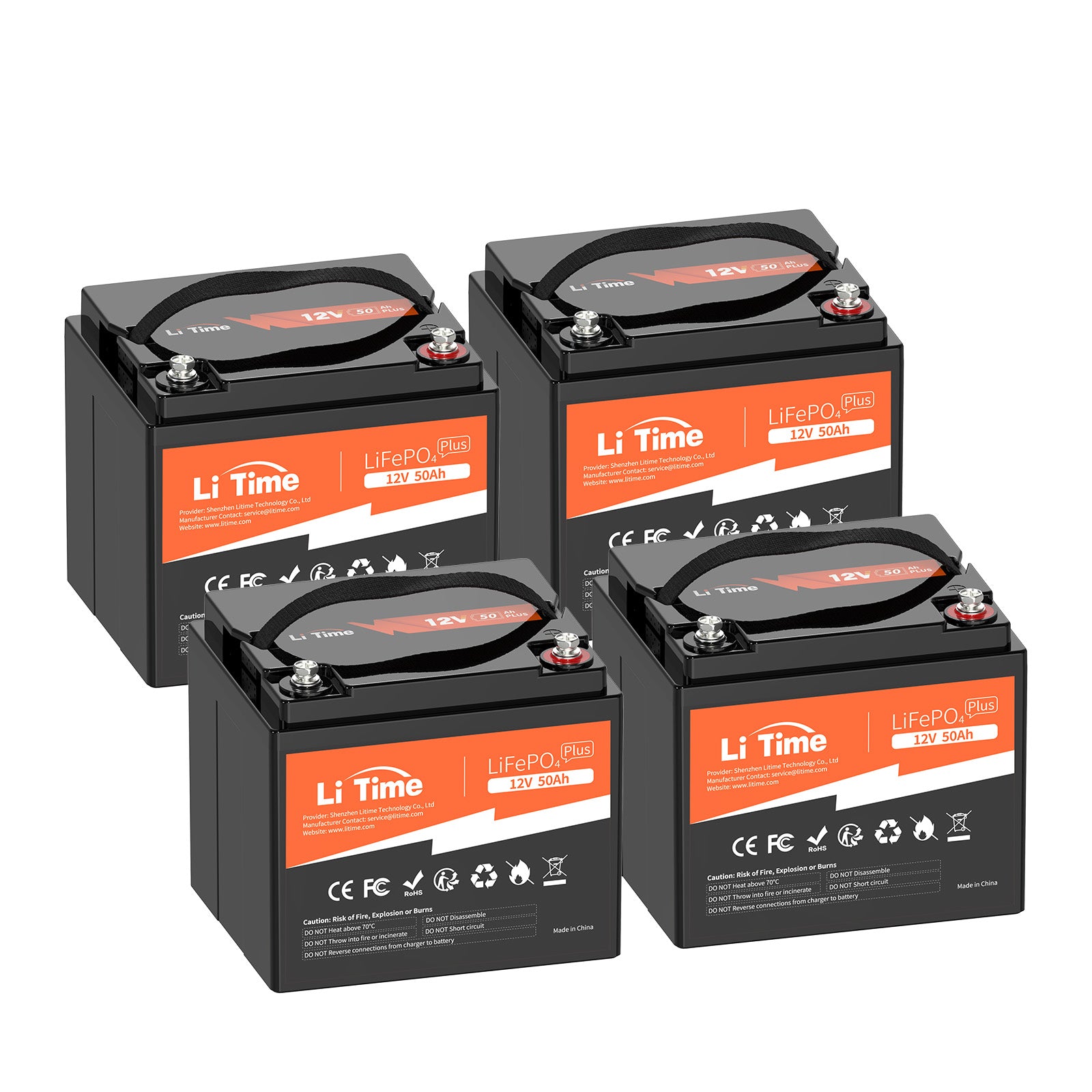 LiTime 12V 50Ah Lithium Battery for Marine, RV, Fish Finder, 4 Packs