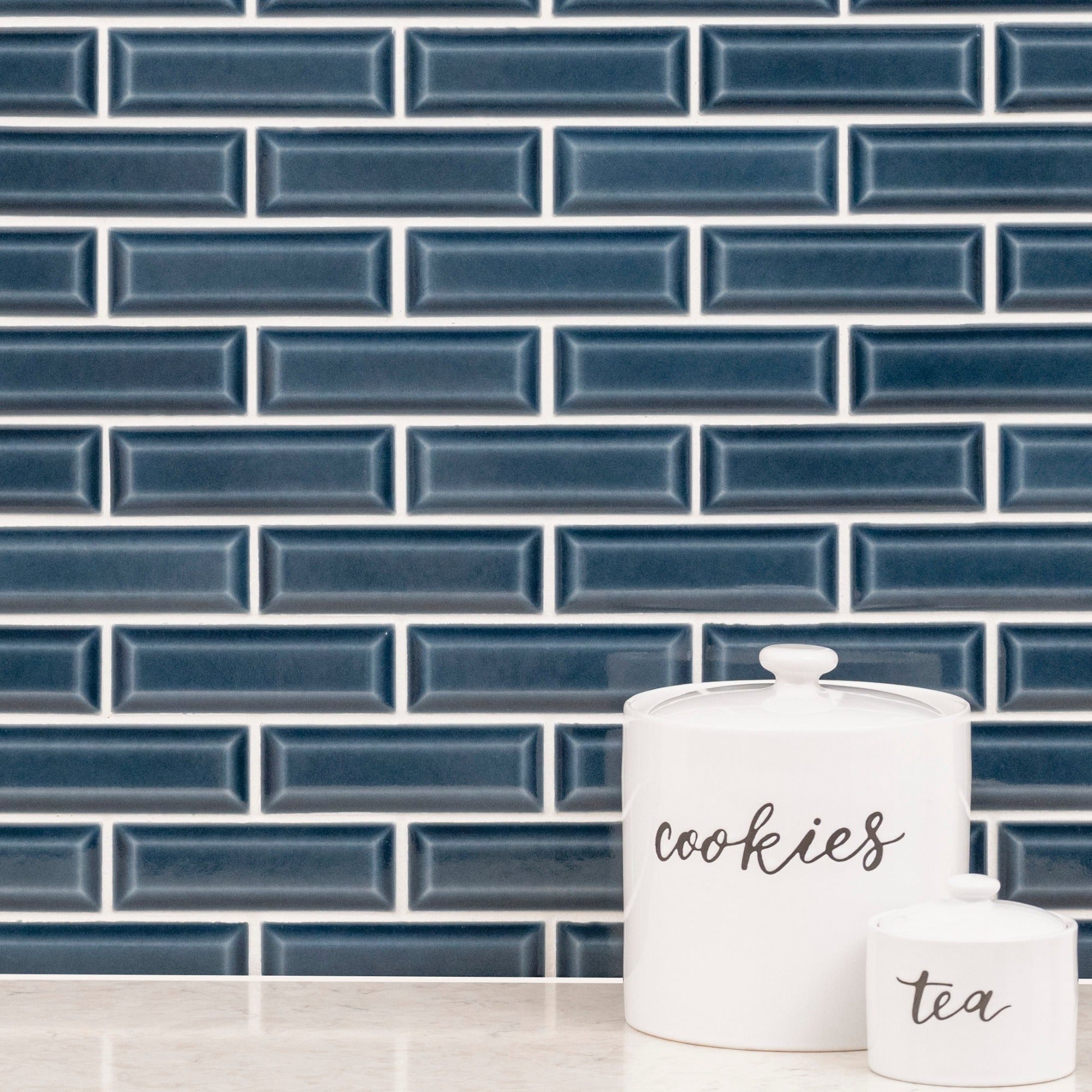 Bay Blue Beveled 12"x12" Ceramic Mesh-Mounted Mosaic Tile - MSI Collection