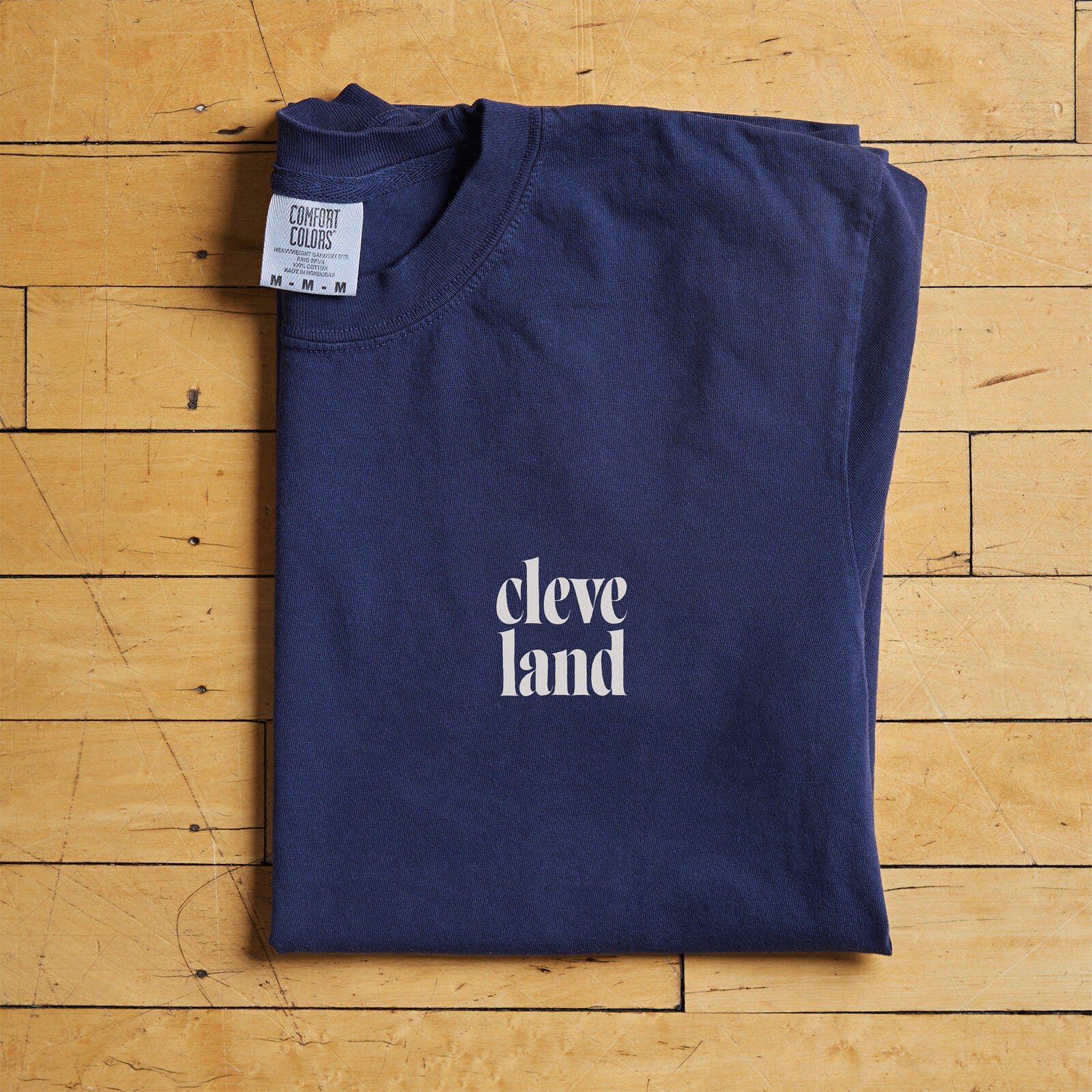 Cleveland navy t-shirt with minimal print from Big Little Cities