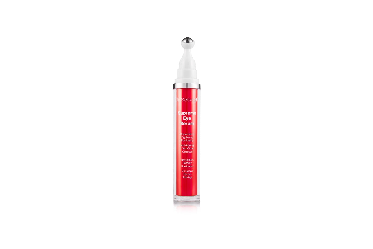 Supreme Eye Serum with Lid Off showing cooling rollerball applicator