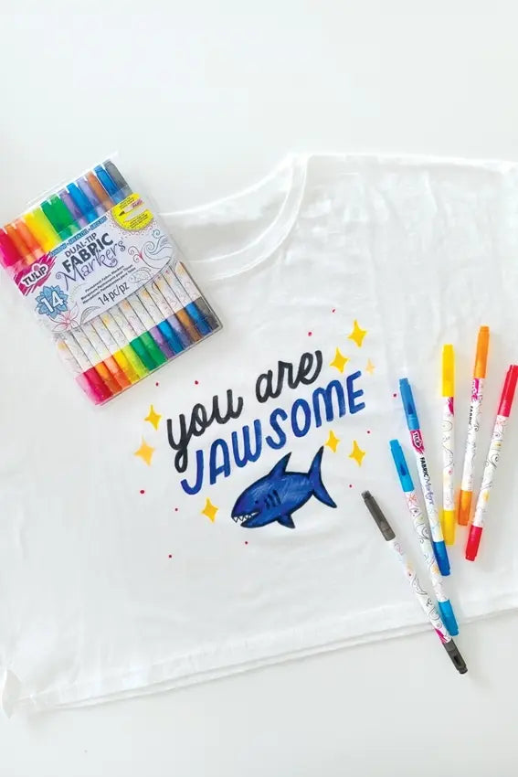 Custom Shark Week T-shirt with Tulip Fabric Markers
