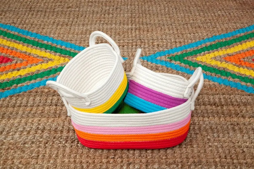 Painted Rainbow Rope Baskets