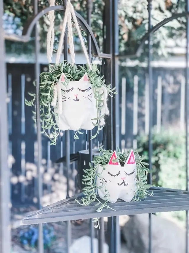 Upcycled Kitty Hanging Planters