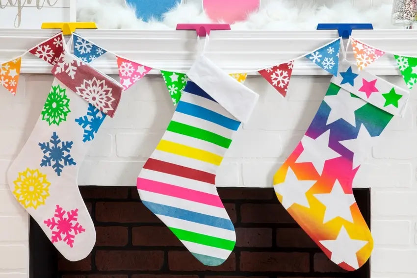 Colorful Spray Paint Stencil Stockings