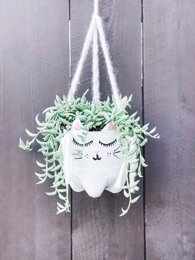 Upcycled Hanging Cat Planter