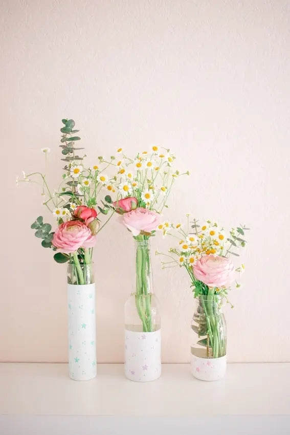 Upcycled floral pastel vases