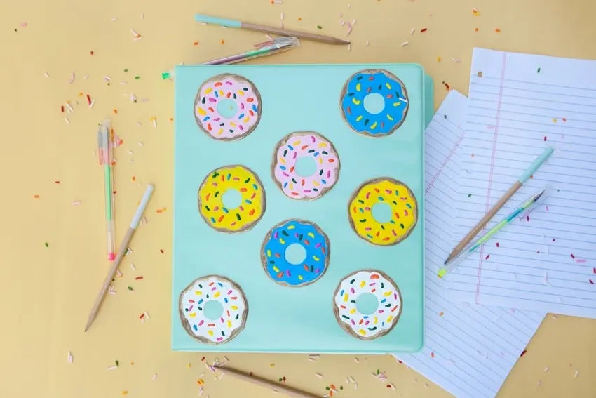 Colorful Donut Binder Décor with Puff Paint