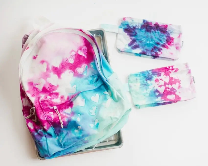 Matching Tie Dye Hearts Backpack and Pencil Pouches