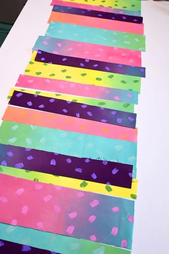 Cut color blocked fabric into strips