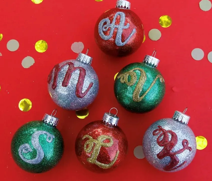 Glitter Monogram Ornaments with Puff Paint