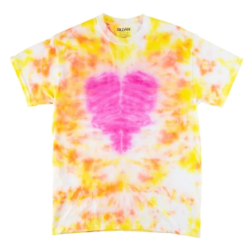 4. Crumple Heart Tie-Dye Shirt with Warm Colors