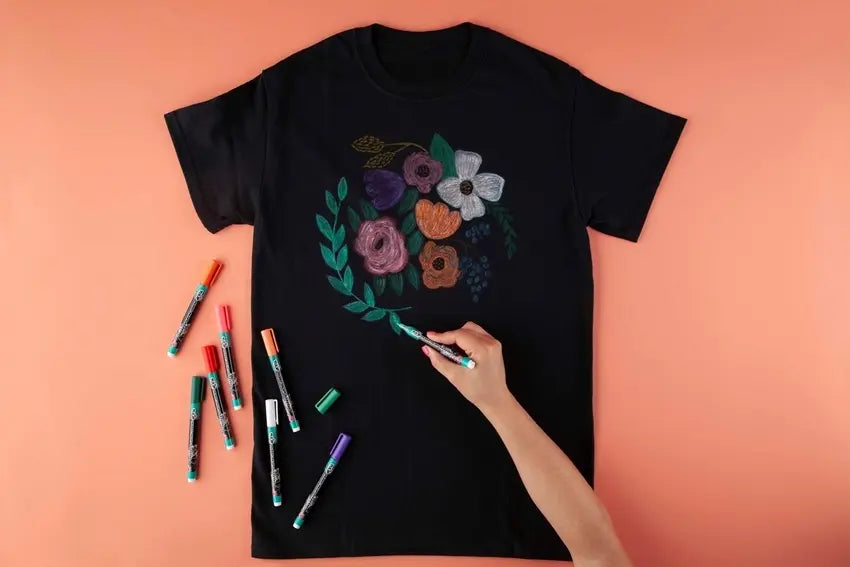 DIY Dark Floral Tee with Fabric Markers