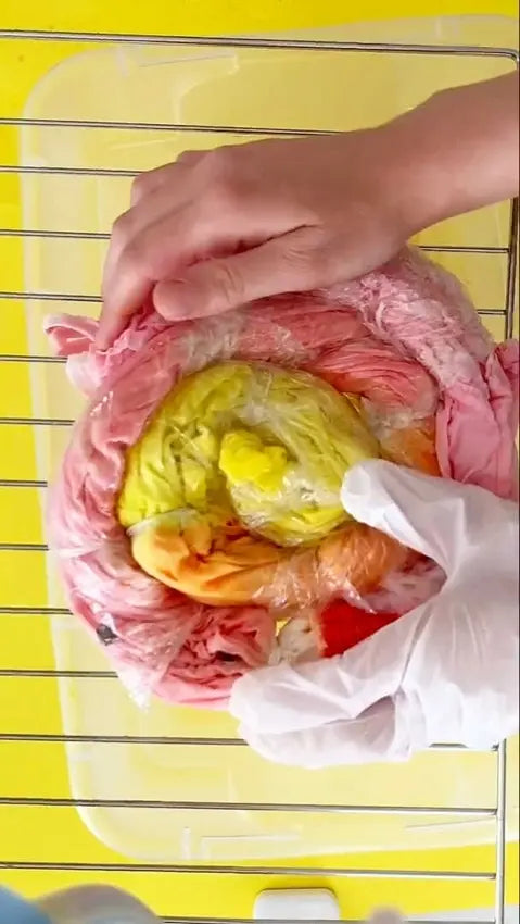 Wrap tie-dye maxi dress in plastic