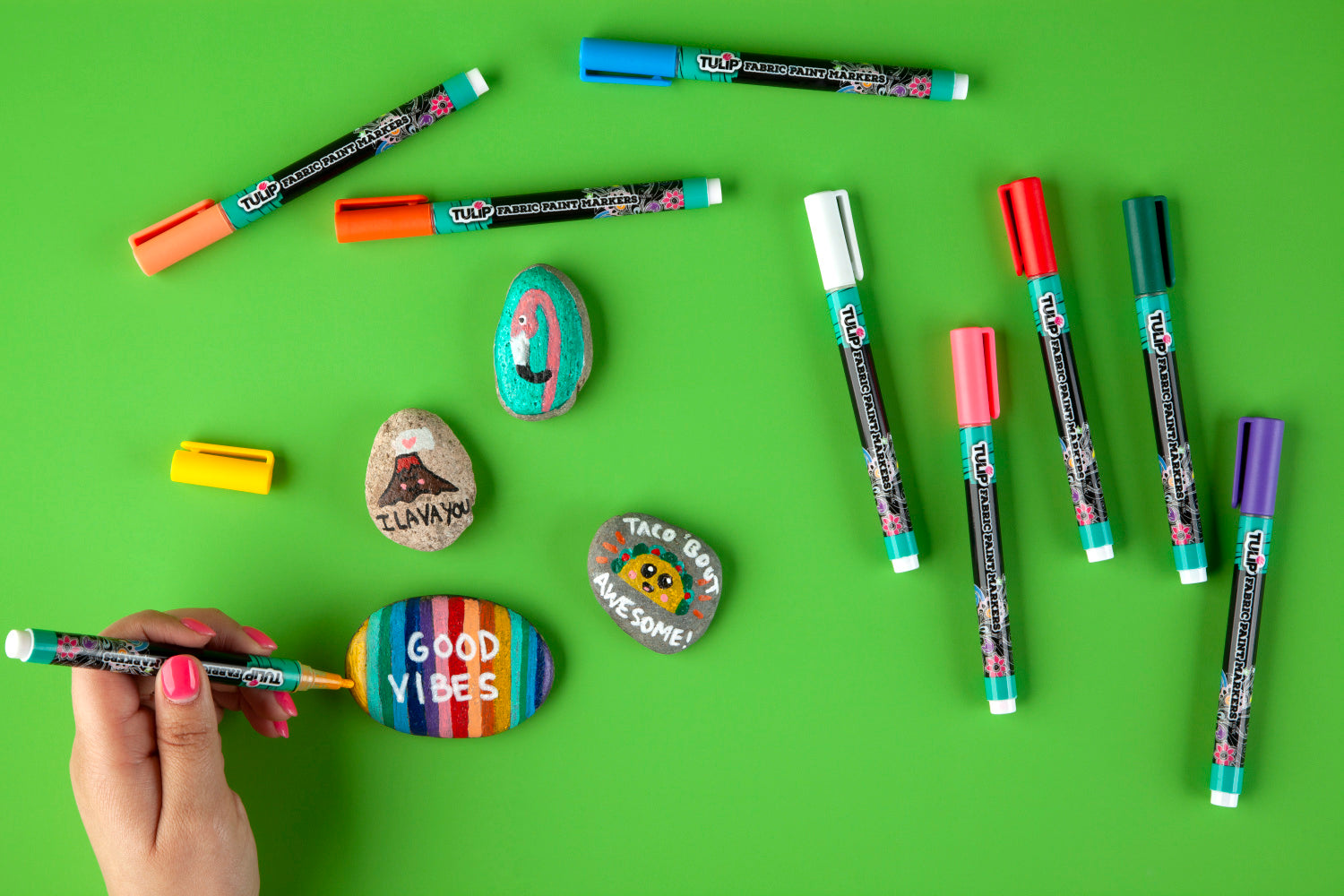 Painted rocks with Tulip Opaque Fabric Markers