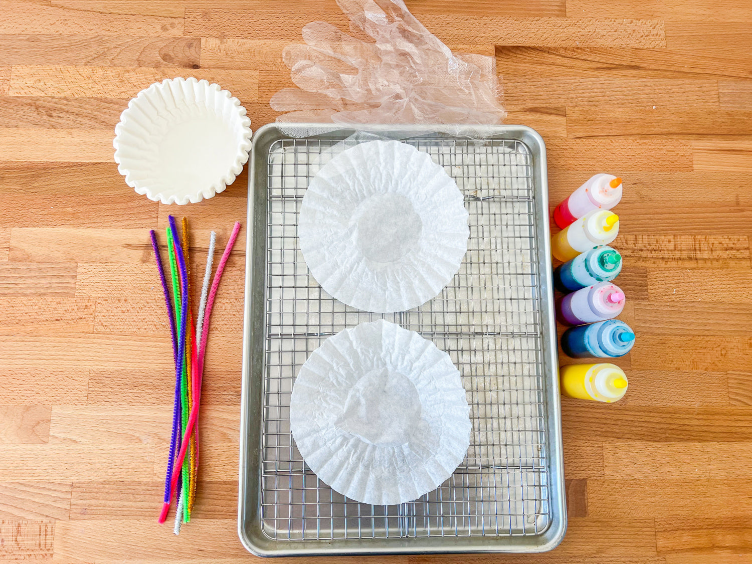 Prepare your tie-dye paper butterfly workstation