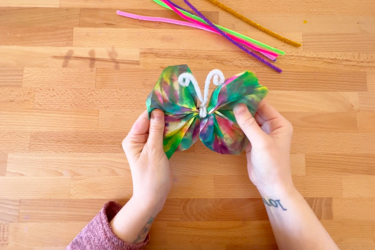 Assemble the tie-dye paper butterfly
