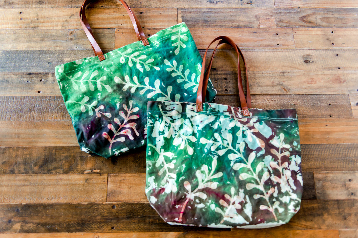 Nature-inspired resist print tie-dye tote bag