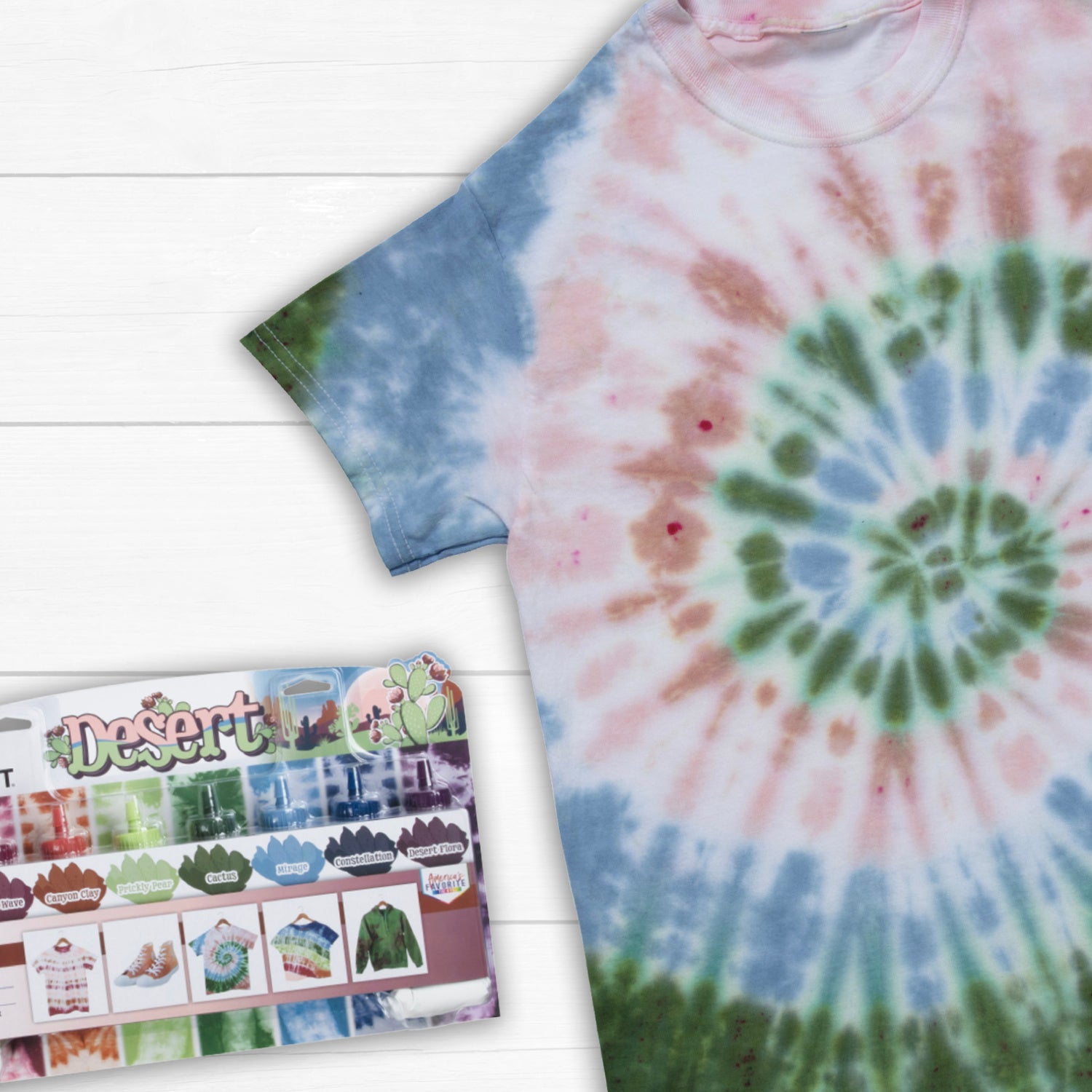 Spiral tie-dye t-shirt with the Desert Tie-Dye Kit