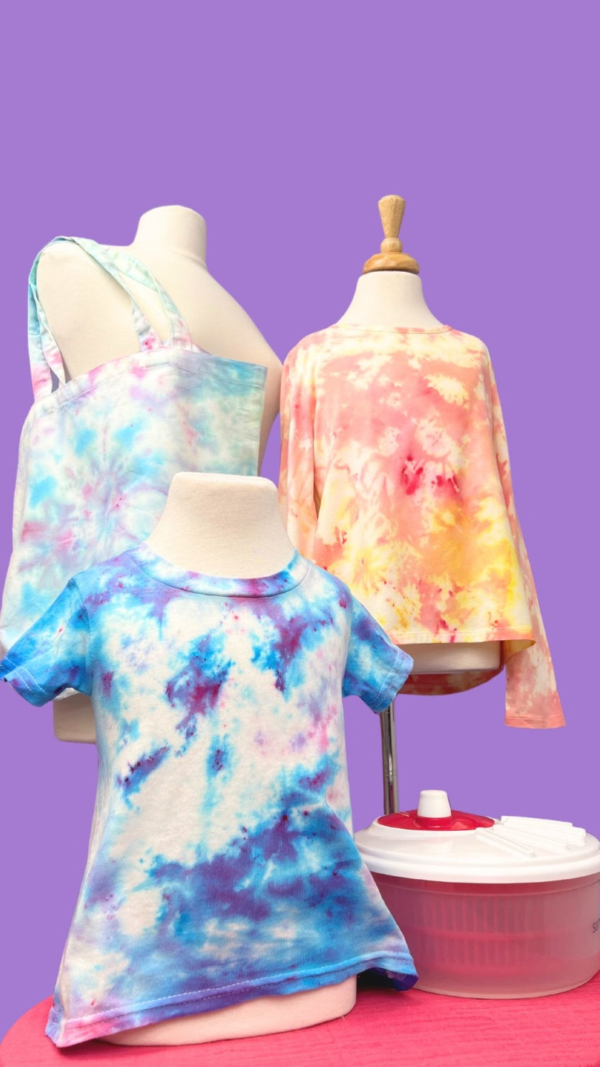 Wrap, let set, and reveal your tie-dye T-shirts and tote