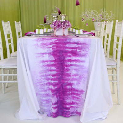 purple and white spring table top runner