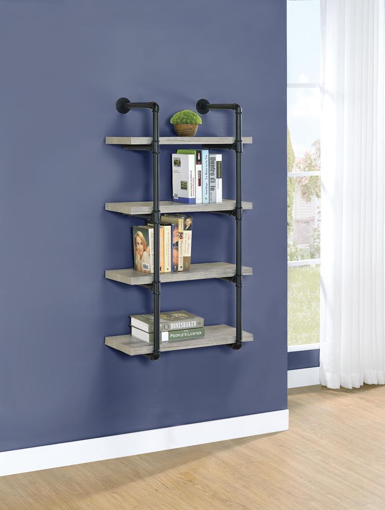 24-inch Elmcrest Wall Shelf in Black and Rustic Oak Finish