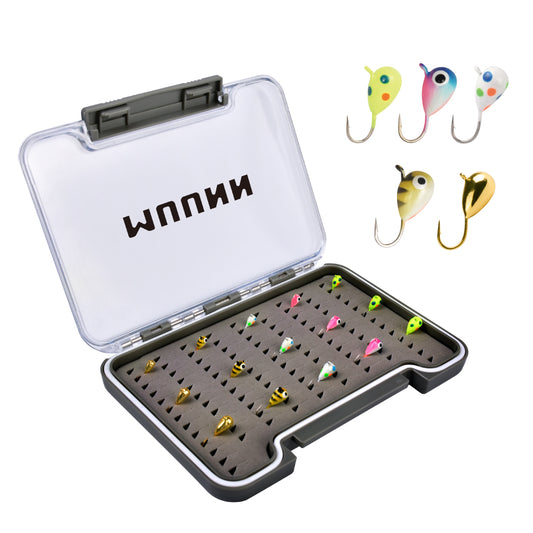 MUUNN 21 Pieces Tungsten Glow Ice Fishing Jigs Assorted Kits With