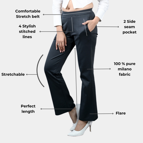 LEEROVENITA Flared Women Black Trousers - Buy LEEROVENITA Flared Women  Black Trousers Online at Best Prices in India