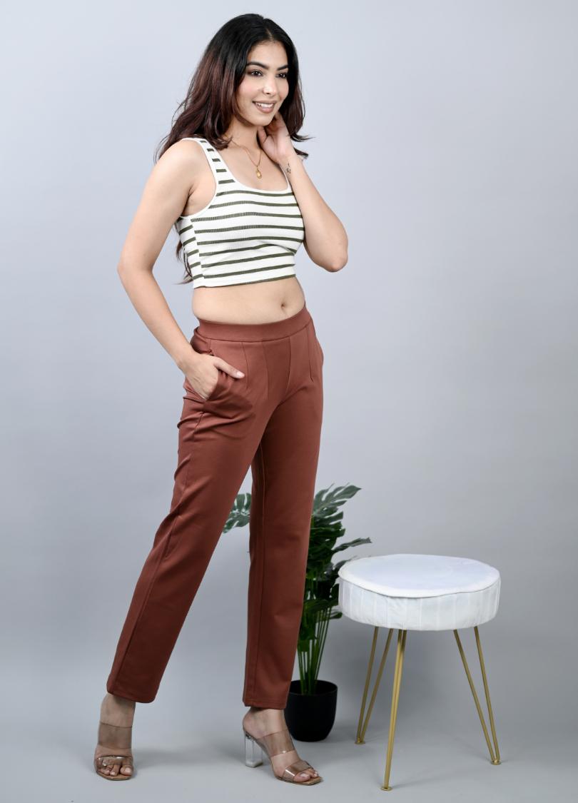 Beige cigarette pencil pants & trousers for women casual and