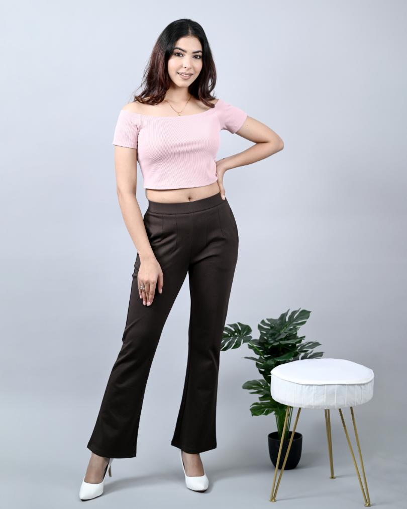 Pink extra flare fit pants & trousers for women casual and office