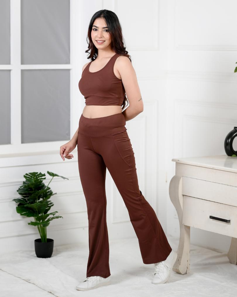 Madder Brown Women's Business Wide Leg Pants Dress Flare Split Hem Sla –  Lookbook Store