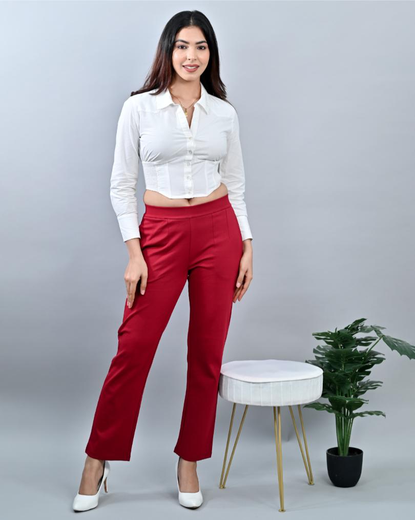 Buy online Red Solid Cigarette Pants Trouser from bottom wear for Women by  Sellingsea for ₹589 at 46% off | 2024 Limeroad.com