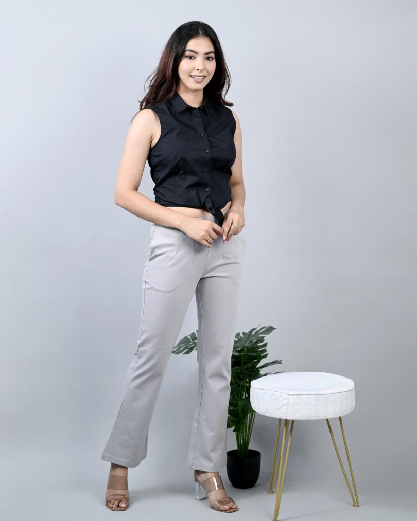 Light pink flare bootcut pants & trousers for women casual and office wear.