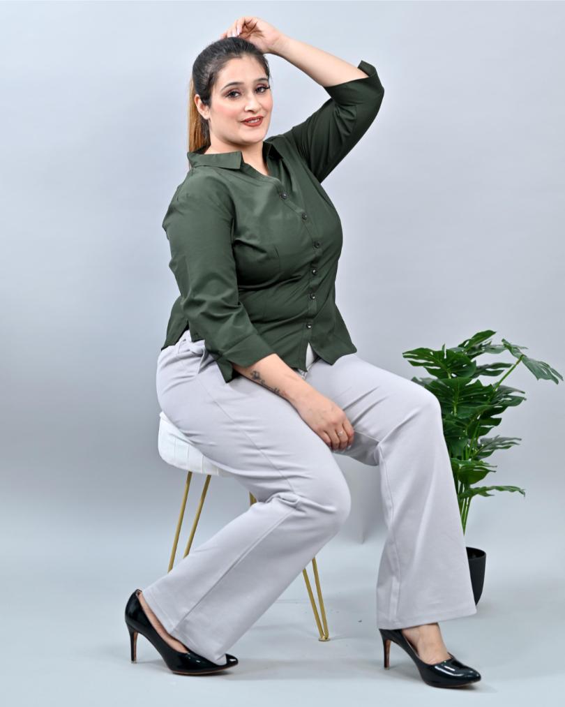 Light pink plus size bootcut flare pants & trousers for women