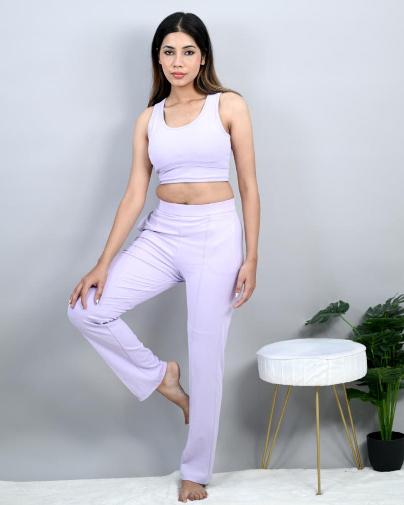 Peach yoga pants for women, straight-fit workout & exercise pants.