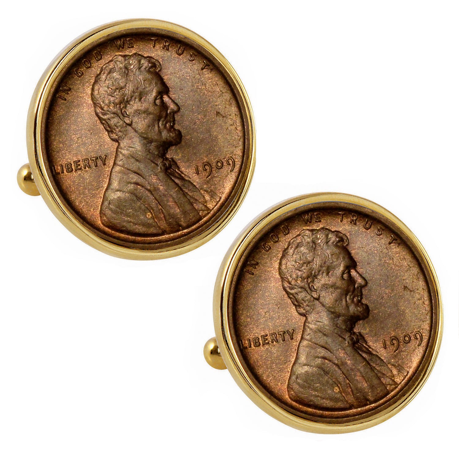 1909 First Year of Issue Lincoln Penny Goldtone Bezel Coin Cufflinks