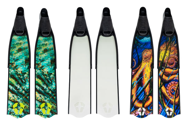jbl spearguns composite freedive fins with clear octopus and camouflage prints