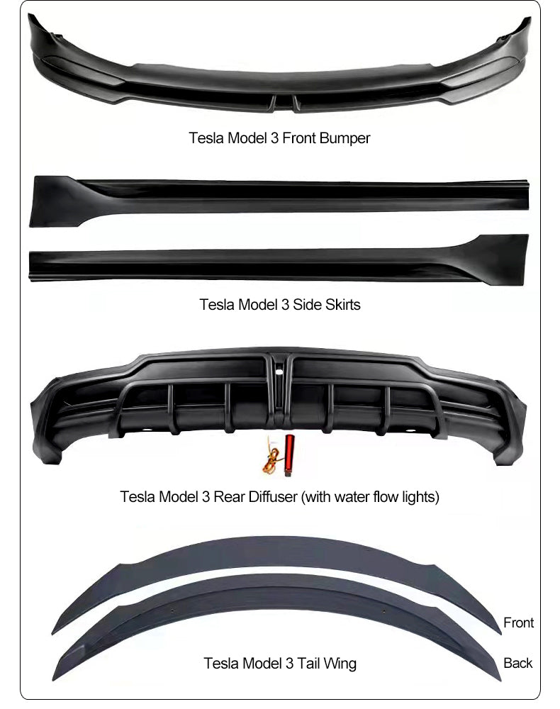 Modèle 3 petit pare-chocs (lèvre avant, jupe latérale, lèvre arrière, aileron  arrière)Intérieur/Tesla/Modifications Tesla/Accessoires de  voiture/Accessoires Tesla/Intérieur
