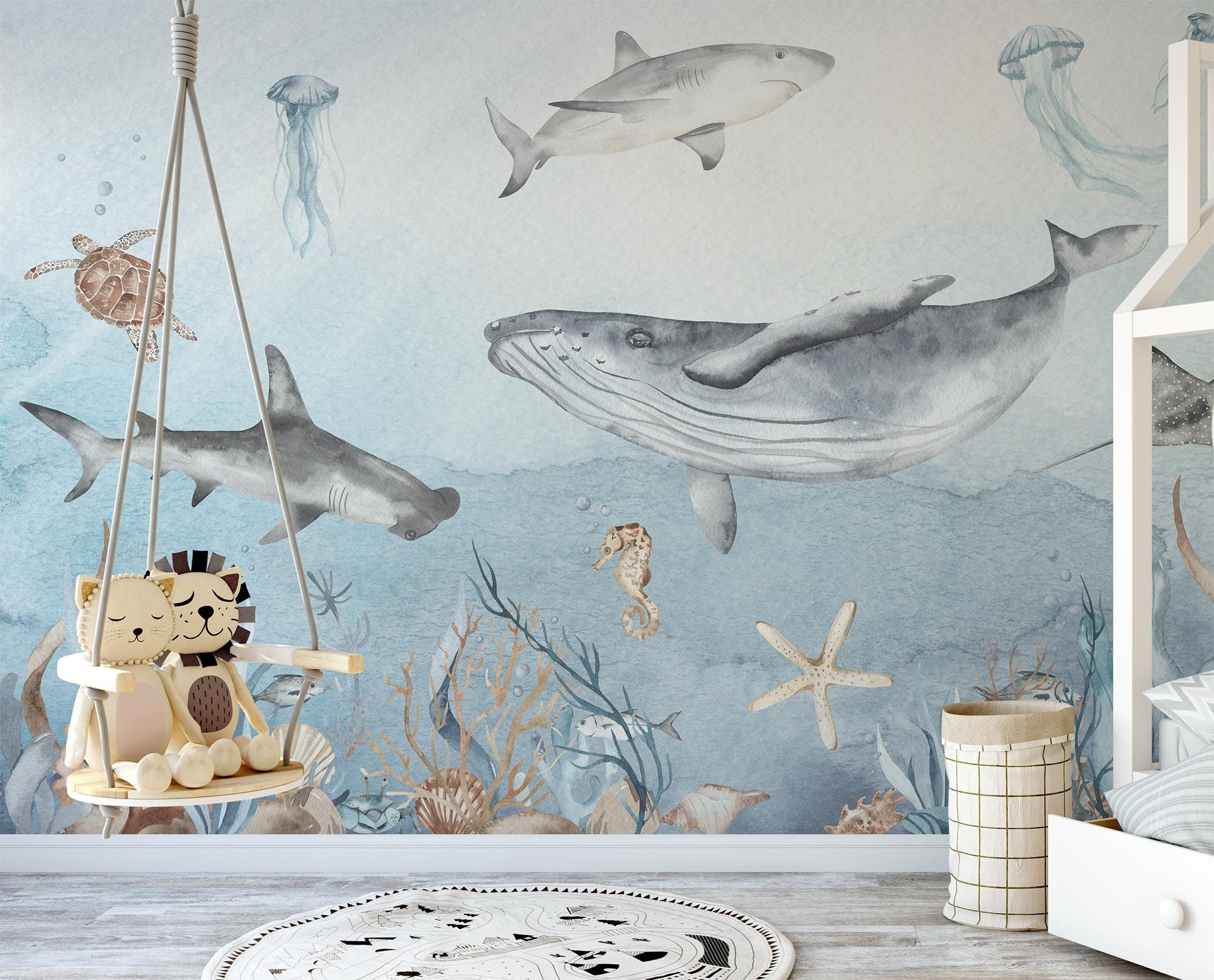 Vintage fishes wallpaper ocean life wall mural seafood