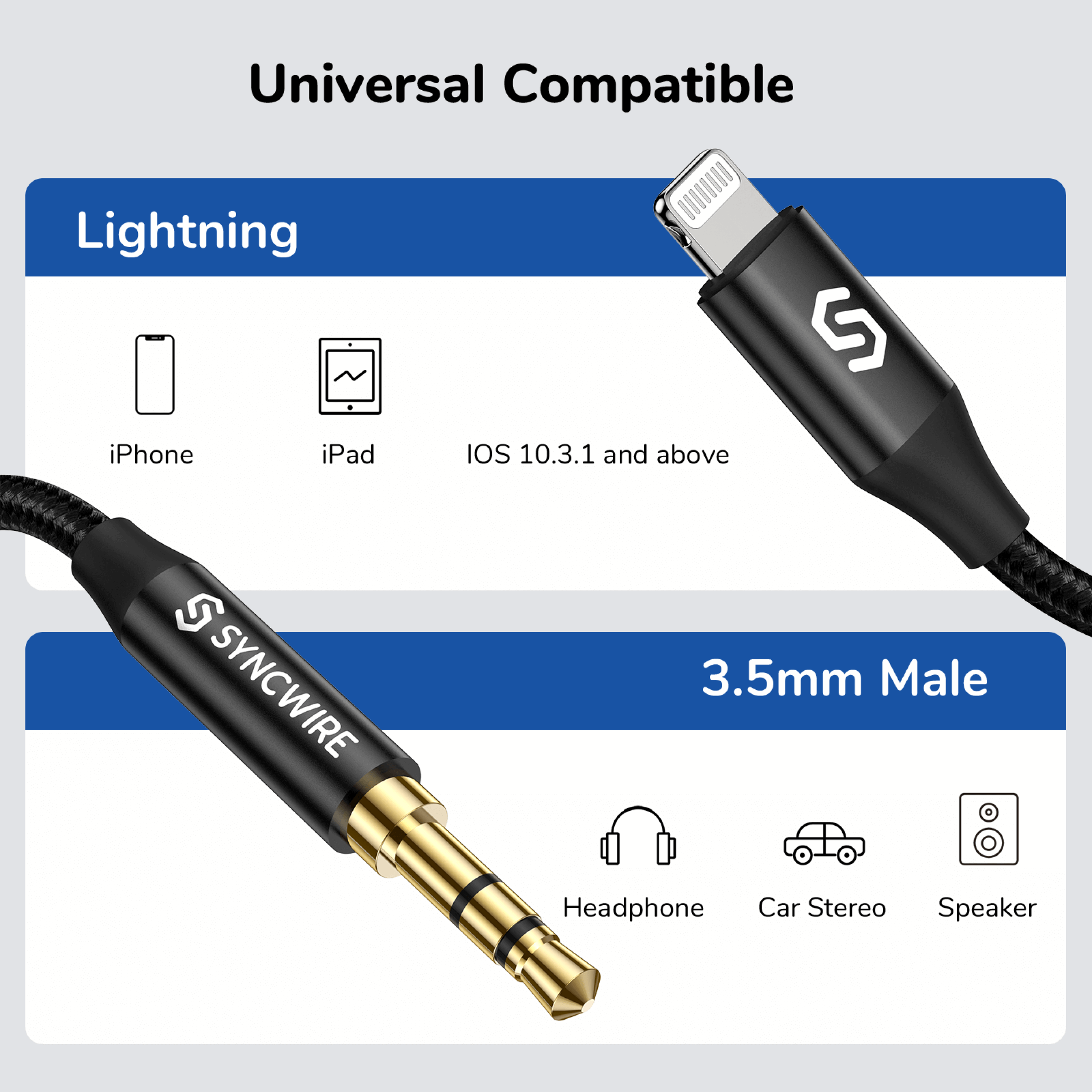 Syncwire 3.5mm Aux Cable - Gold-Plated, Nylon Braided