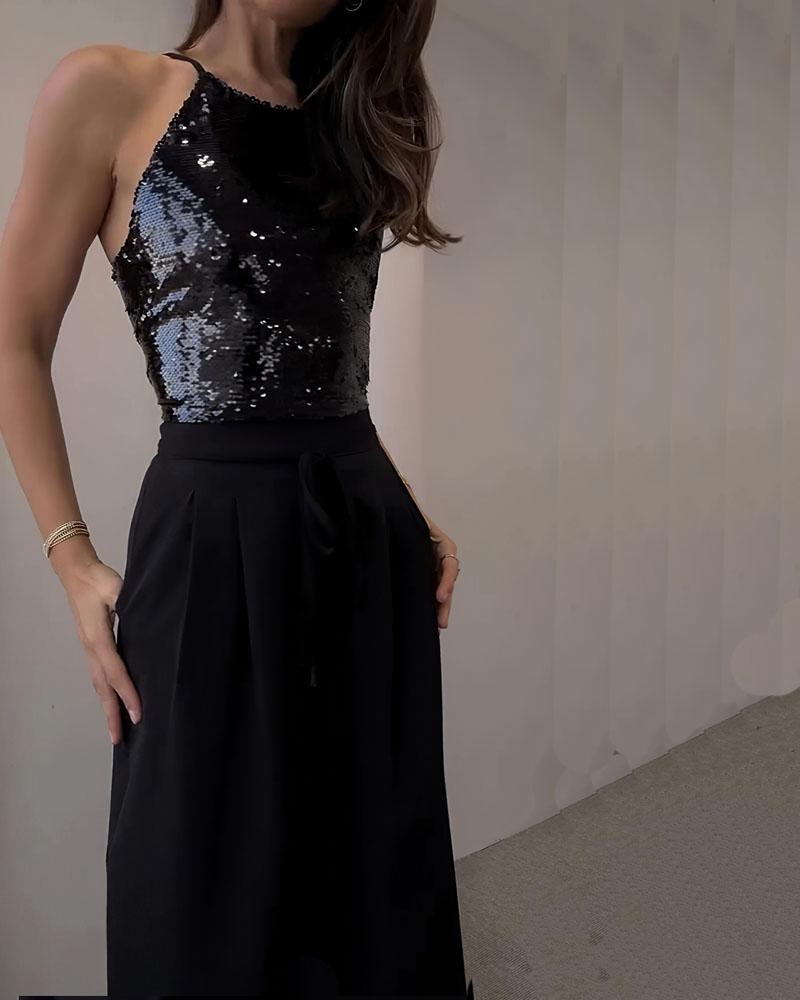 Sequined Top And Slacks Set