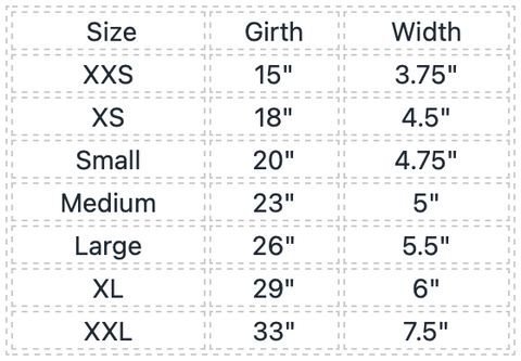 Belly Band Size Chart