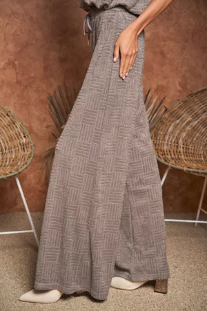Gray Velvet Textured High-Rise Wide Leg Pants - Denash Apparel