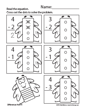 Counting Creatures Subtraction Worksheets