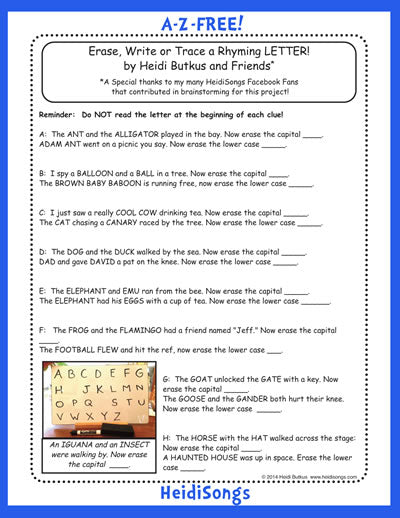 Erase-a-Rhyme letters activity HeidiSongs