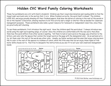 CVC Vol. 1 - Hidden Word Families Worksheets