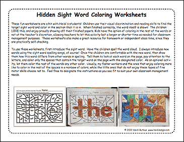 Sing & Spell Vol. 5 - Hidden Sight Word Worksheets