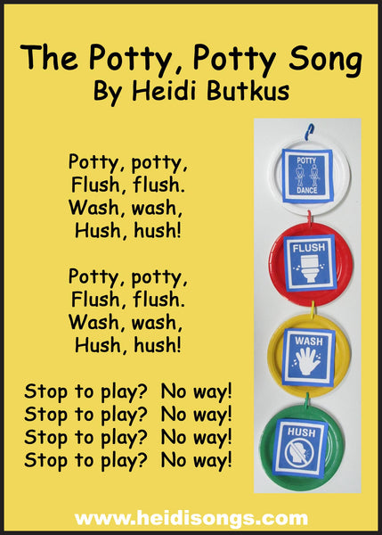 The Potty, Potty, Flush, Flush song helps kids learn rules and procedures in the restroom.