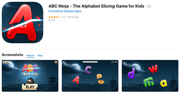 ABC Ninja App, kindergarten, prek, heidisongs
